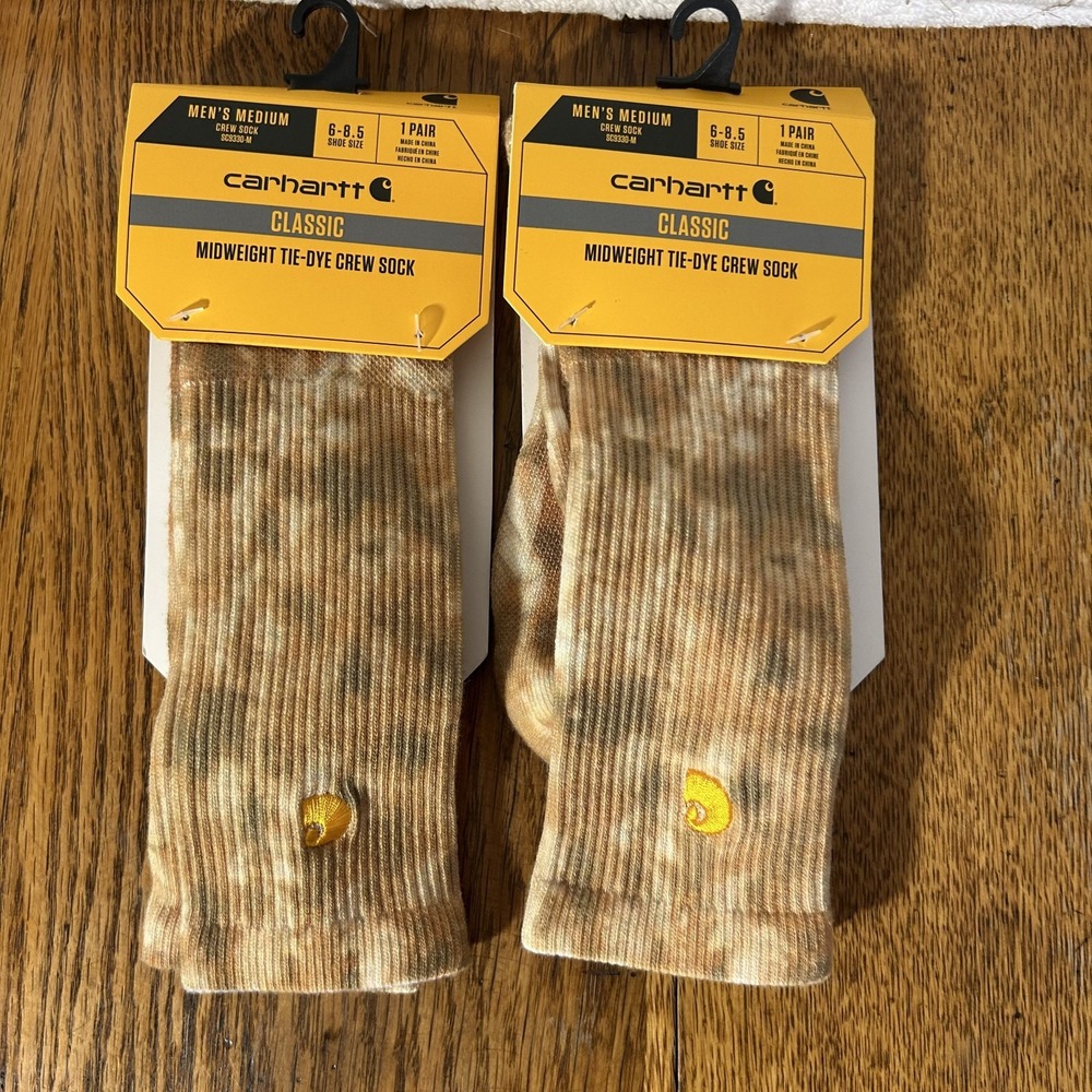 Carhartt Mens Size M (6-8.5) Beige Classic Midweight Tie Dye Crew Socks 2 Pack